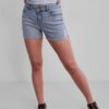 Light Blue Denim Shorts with Ripped Effect Pieces Lisa - Women