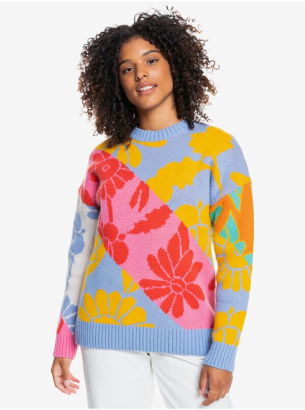 Light Blue Women's Patterned Sweater with Roxy Wool - Women