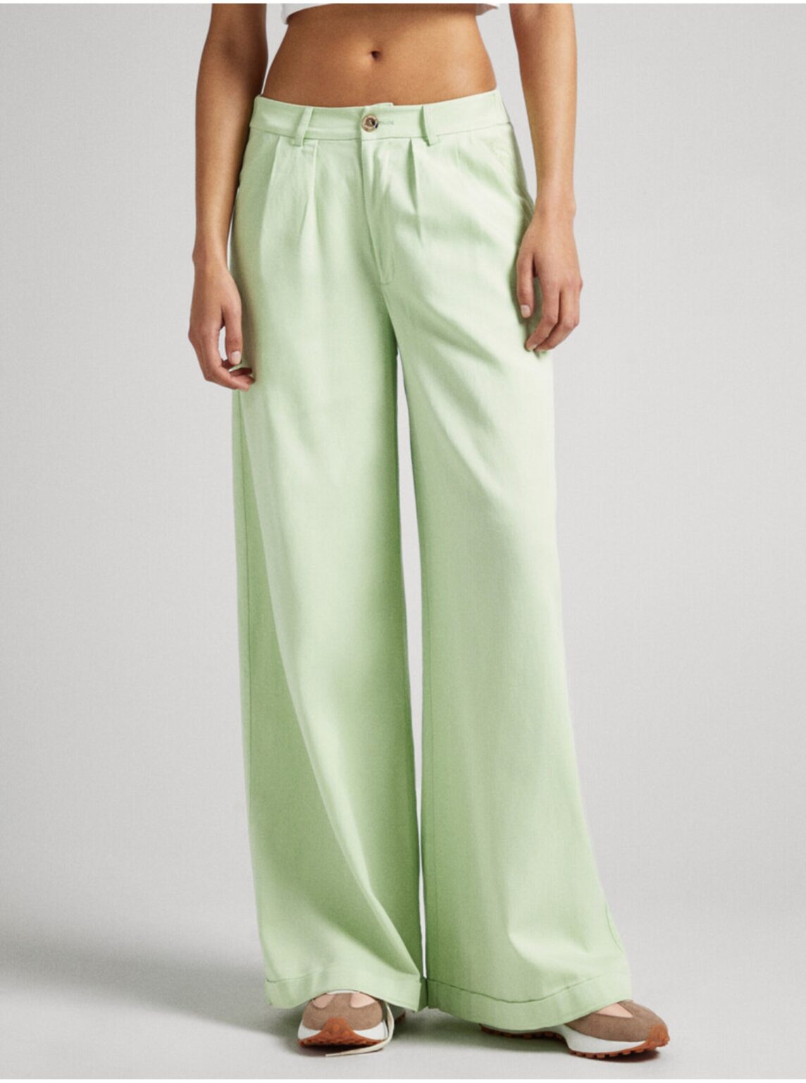 Light Green Womens Wide Trousers Pepe Jeans Monna - Ladies