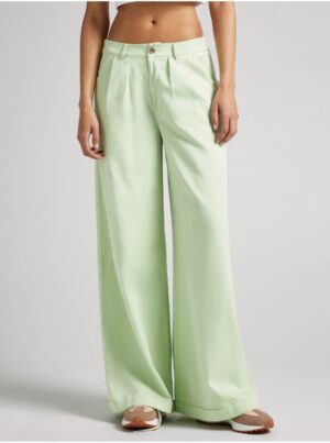Light Green Womens Wide Trousers Pepe Jeans Monna - Ladies