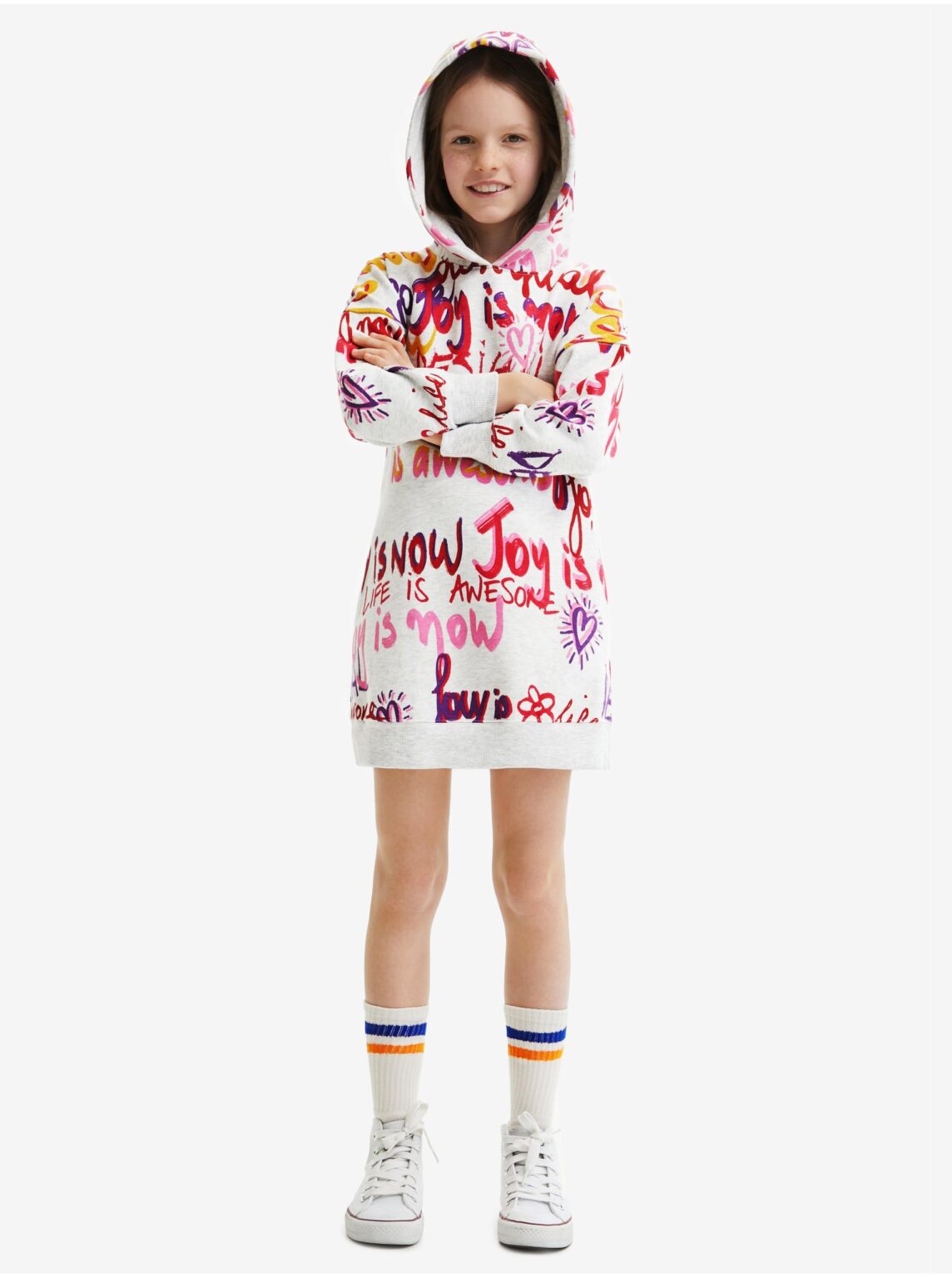 Light Grey Girly Patterned Sweatshirt Dress Desigual Almeda - Girls