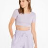 Light Purple Women's Ribbed Cropped T-Shirt with Drawstring Puma - Women