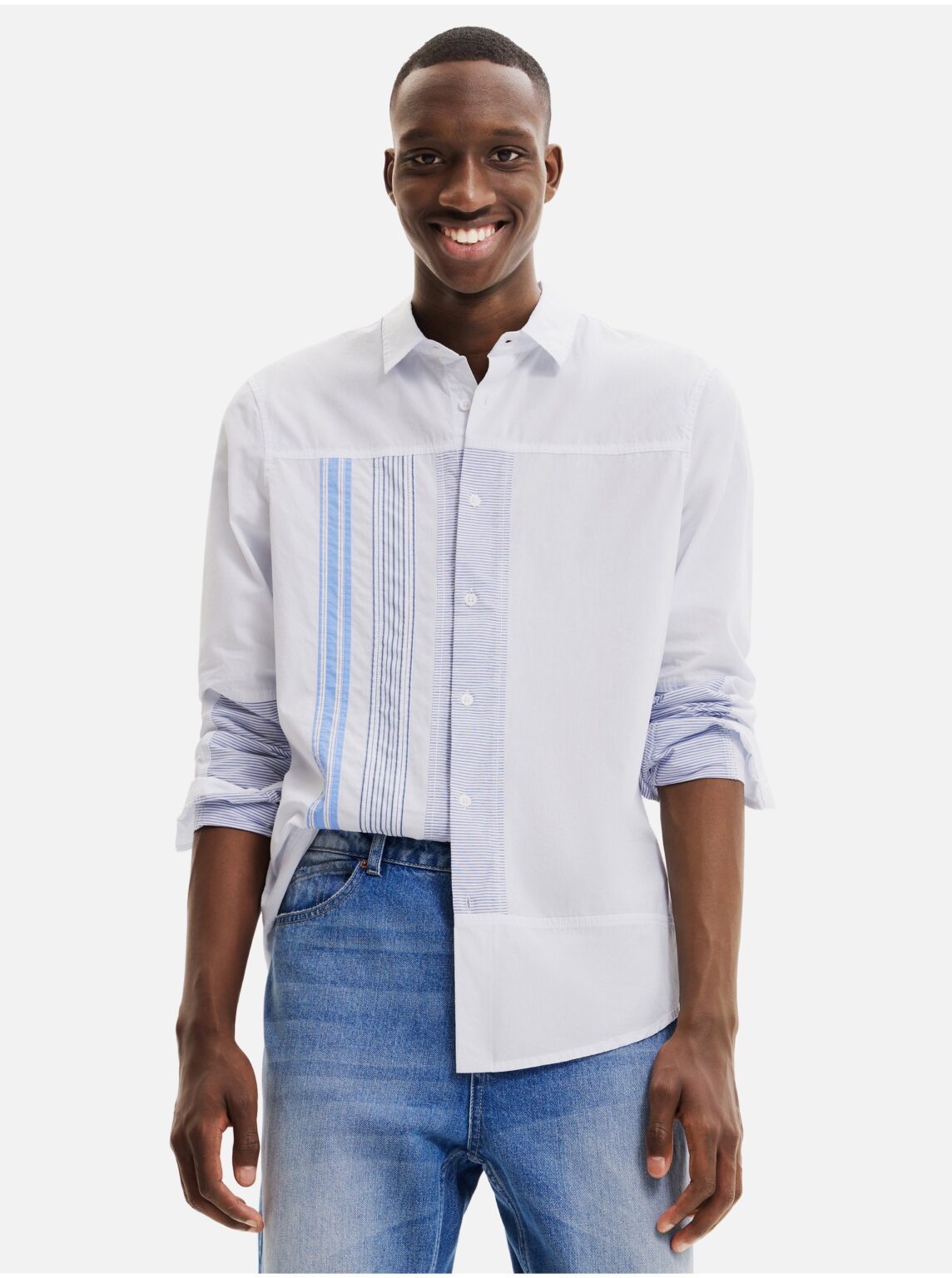 Light blue men's striped shirt Desigual Bernard - Men