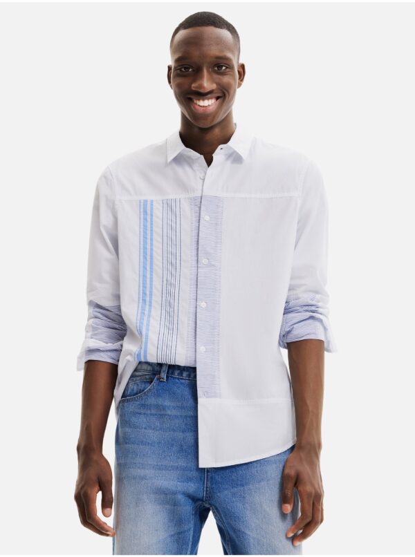 Light blue men's striped shirt Desigual Bernard - Men