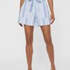 Light blue striped shorts with high waist VERO MODA Akela - Women's