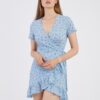 Light blue women's floral wrap dress Noisy May Clara - Women's