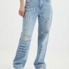 Light blue women's straight fit jeans with ripped effect ONLY D - Ladies