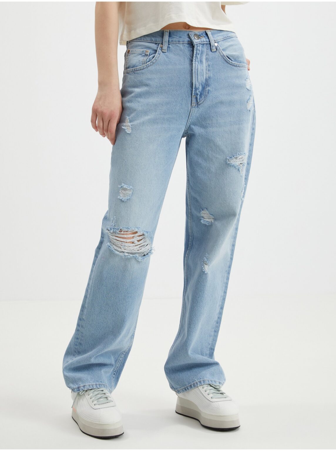 Light blue women's straight fit jeans with ripped effect ONLY D - Ladies