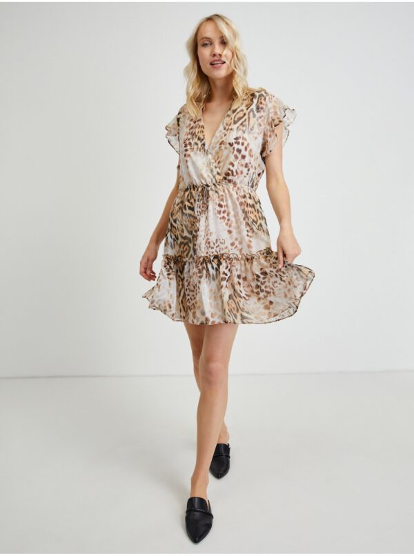 Light brown women's patterned short dress Guess Rosa - Women's