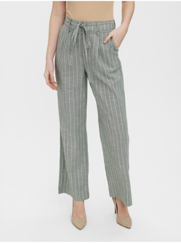 Light green striped wide trousers VERO MODA Serena - Women