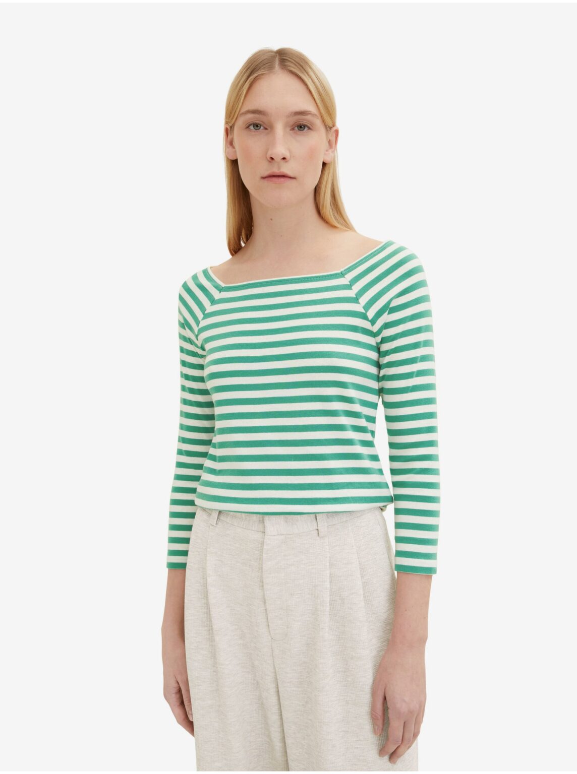 Light green women's striped long-sleeved t-shirt Tom Tailor - Women's