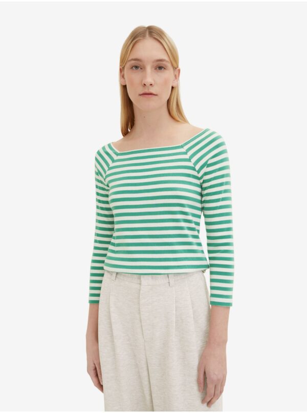 Light green women's striped long-sleeved t-shirt Tom Tailor - Women's