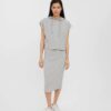 Light grey brindle sweatshirt with short sleeves and hood VERO MODA Rene - Women