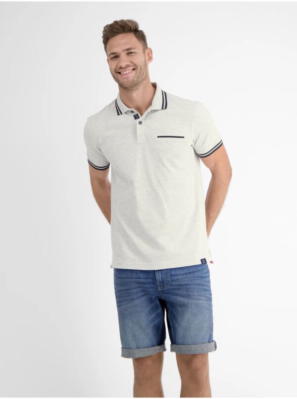 Light grey men's striped polo shirt LERROS - Men
