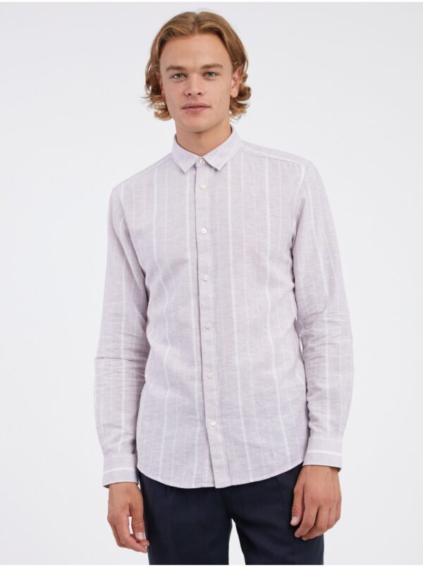 Light grey men's striped shirt with linen ONLY & SONS Cai - Men