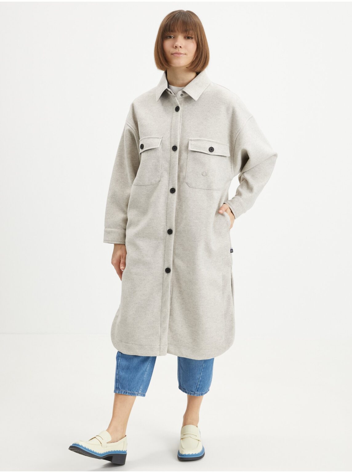 Light grey women's long shirt jacket Picture Sotola - Women's
