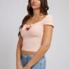 Light pink Women Ribbed Cropped T-Shirt with Bow Guess Vale - Women
