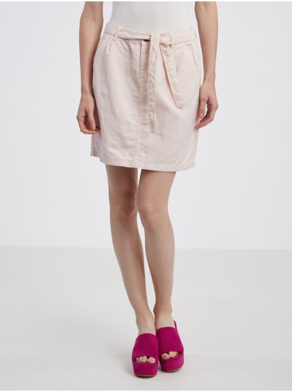 Light pink women's denim skirt with linen blend CAMAIEU - Ladies
