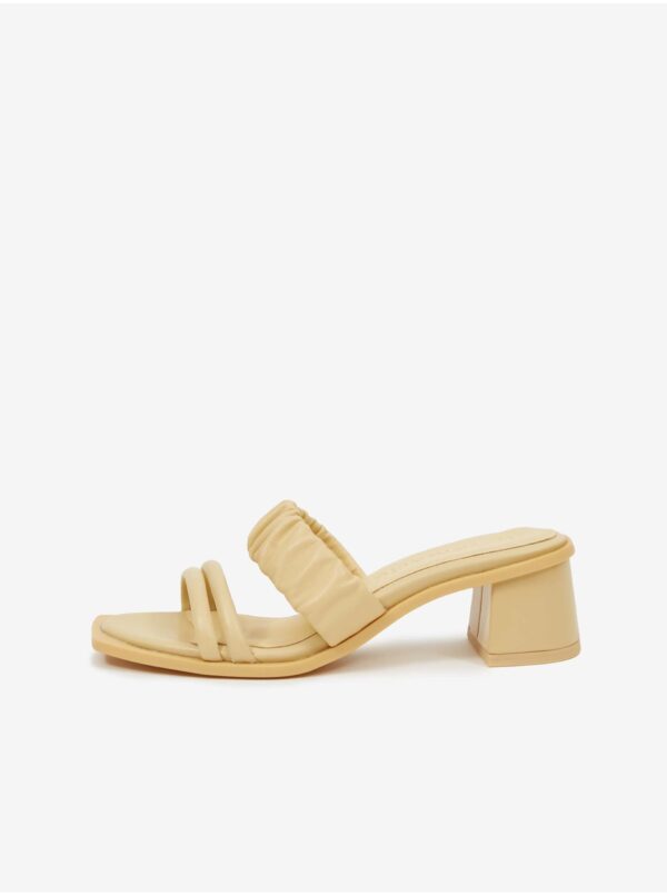 Light yellow leather heeled slippers Tamaris - Women's