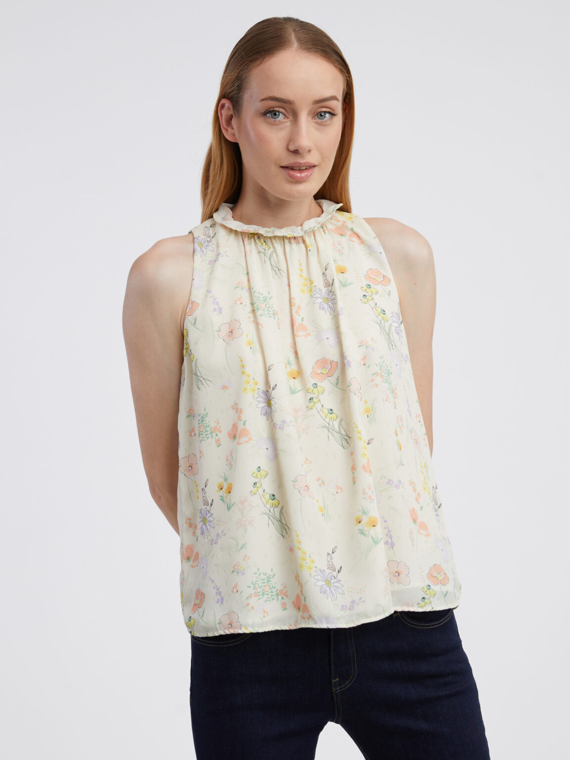 Light yellow women's floral blouse CAMAIEU