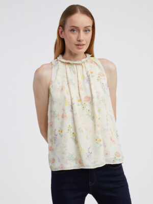 Light yellow women's floral blouse CAMAIEU