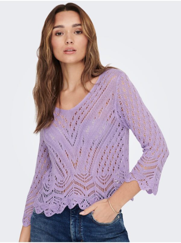 Lila mintás crop top pulóver 3/4 ujjal JDY New - Női