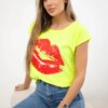 Lip print blouse yellow neon+red