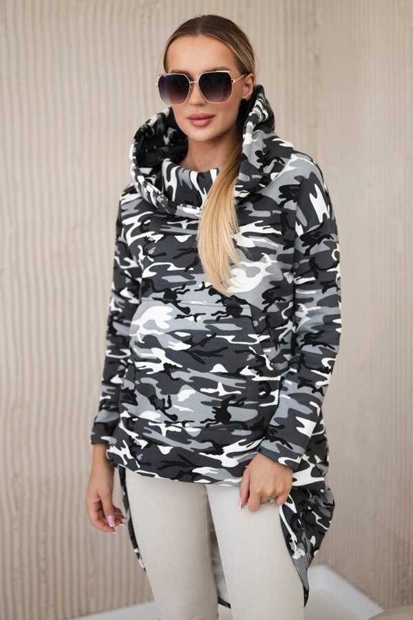 Long back hoodie camo gray+black