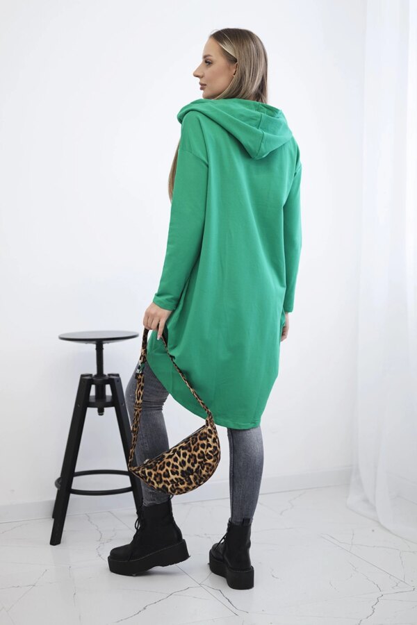 Long back sweatshirt with hood light green