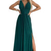 Long brocade dress with neckline and stitching at the waist Numoco