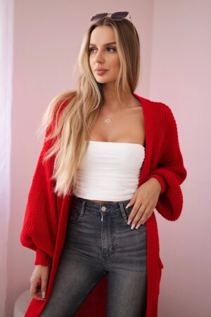 Long cardigan sweater red