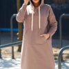 Long dress with a hood in dark beige color