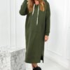 Long dress with a hood in khaki color