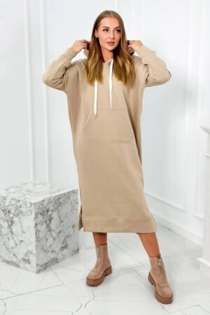Long dress with hood light beige
