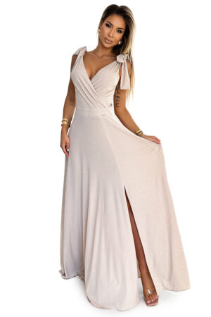 Long dress with neckline and tie at the shoulders Numoco