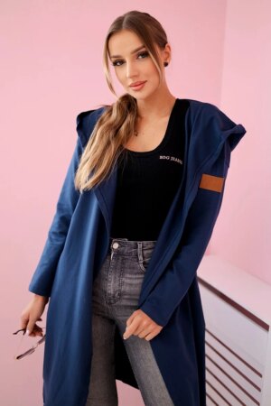 Long hooded cardigan light dark blue