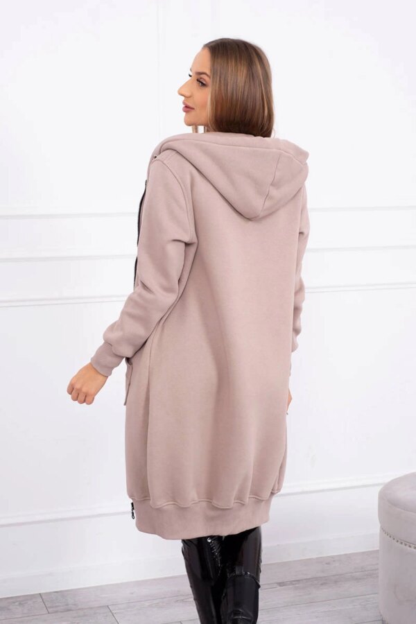 Long insulated hoodie in beige