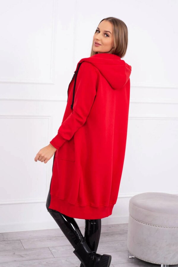 Long insulated hoodie in red color