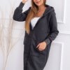 Long insulated sweatshirt with a graphite hood