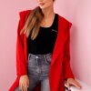 Long red hooded cardigan
