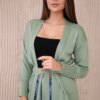 Long sweater with waist tie dark mint