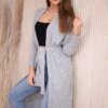Long sweater with waist tie gray color
