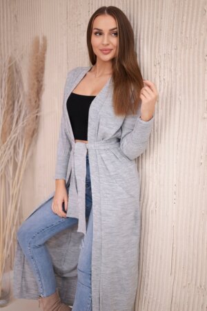 Long sweater with waist tie gray color