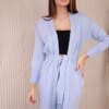Long sweater with waist tie in blue color
