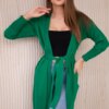 Long sweater with waist tie in green color