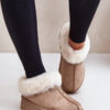 Low shin snow boots with fur on a platform made of eco-suede dark beige Neathoria