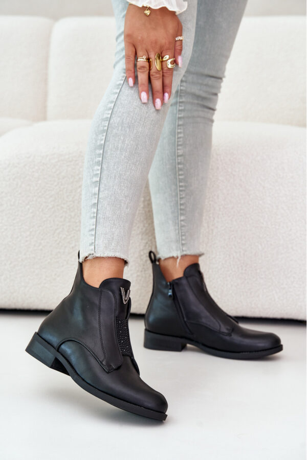 Low women's ankle boots with a flat heel in black S.Barski Black
