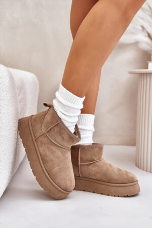 Low women's snow boots on a platform insulated with fur beige Saldren