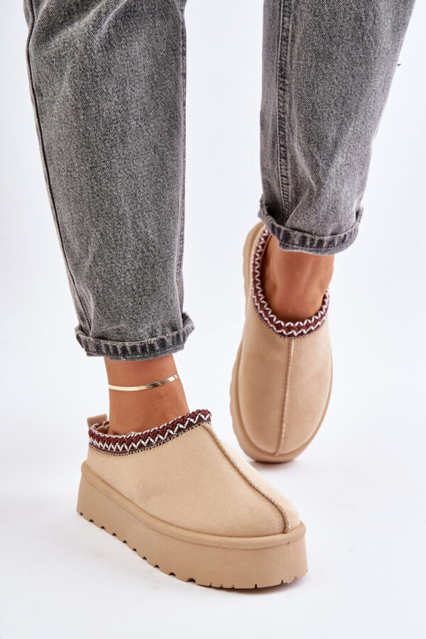 Low women's snow boots with platform embroidery dark beige Narirya