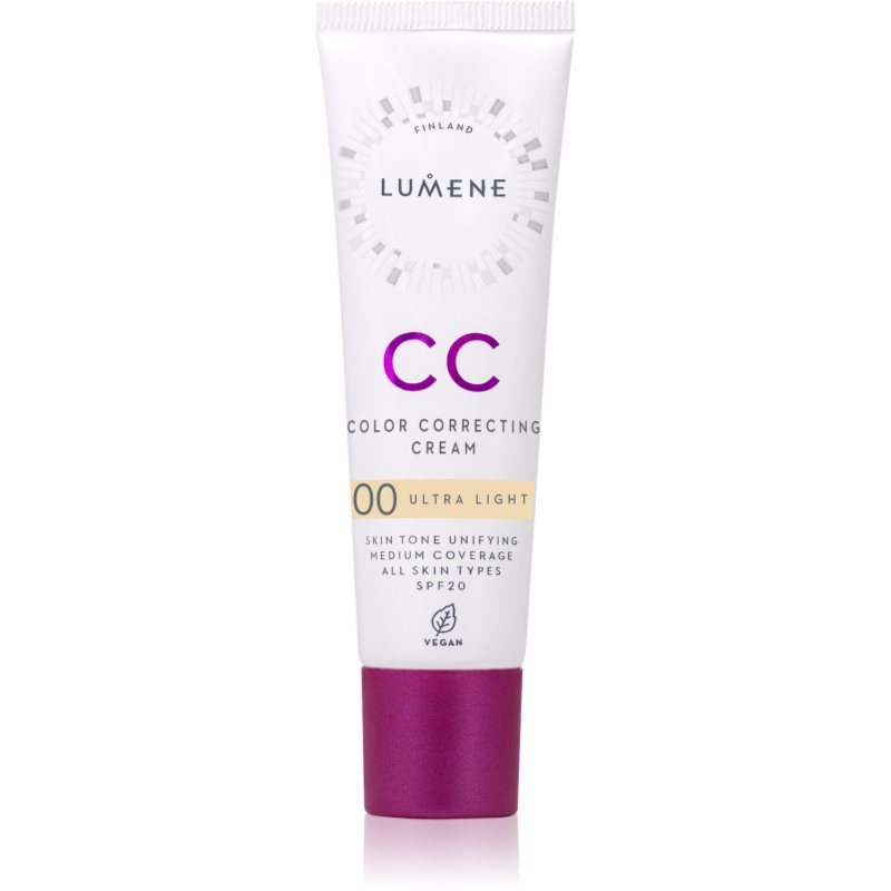 Lumene CC Color Correcting Cream CC krém az egyenletes bőrszínért SPF 20 árnyalat 00 Ultra Light 30 ml-Eredeti